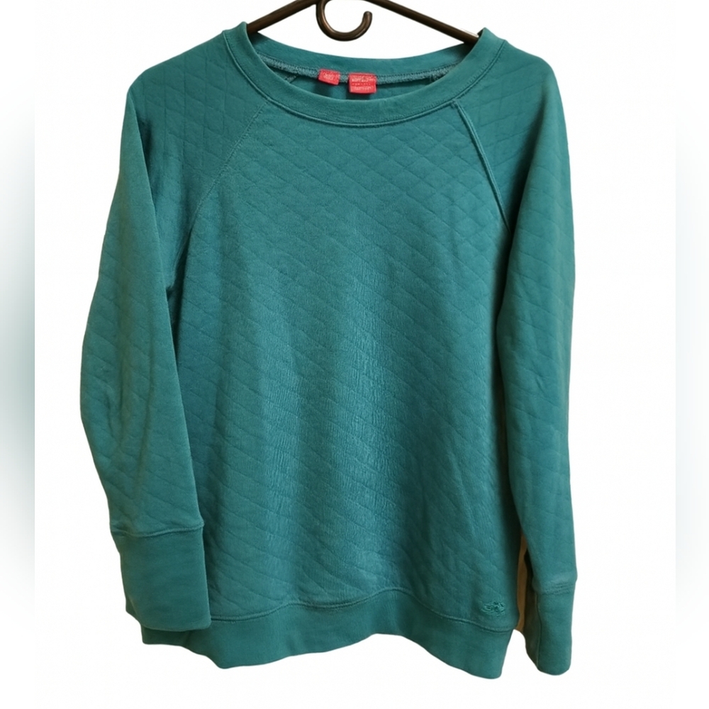 Eastern Mountain Sports Women's Quilted Sweatshirt Rich Teal Color Crewneck Sz M